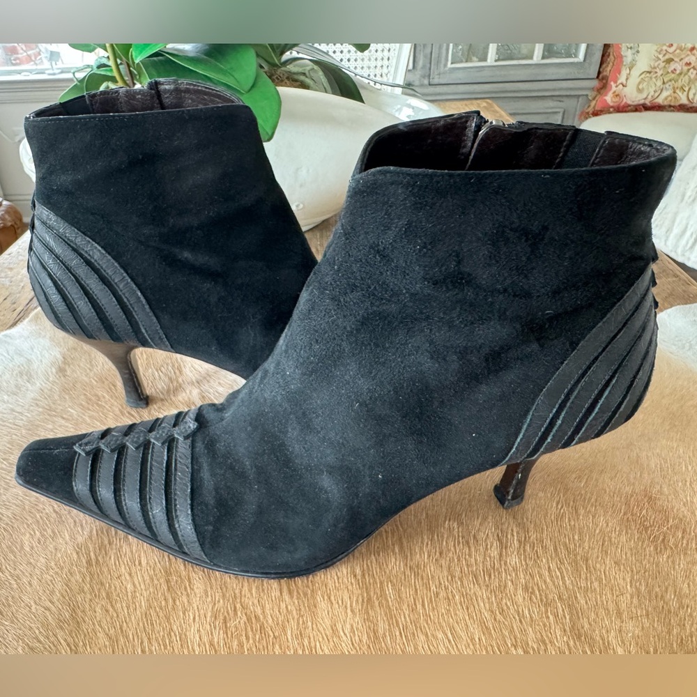 Donald J Pliner Black Lydia Suede Crushed Antique Metallic Ankle Boot 9
